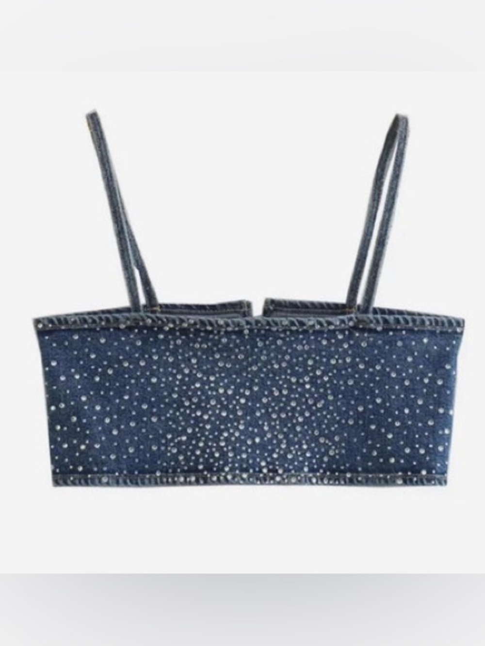 Zara Denim Blue Rhinestone Crop Top - Picture 3 of 9